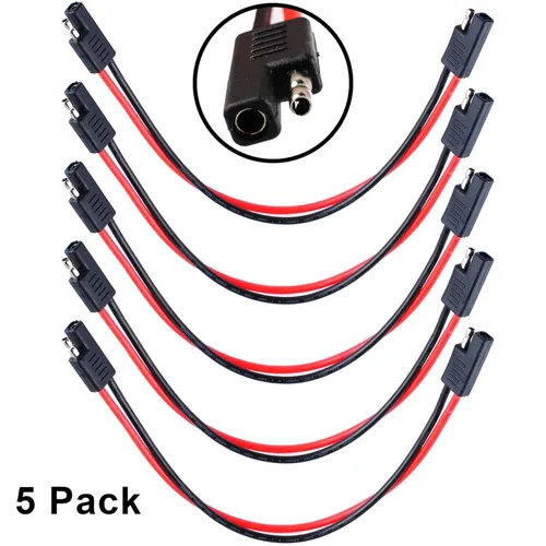 Wadoy Arnés de cables de desconexión rápida de 2 pines SAE (paquete de 5), cable resistente de 12 pulgadas, calibre 12, 12 V, conexión rápida