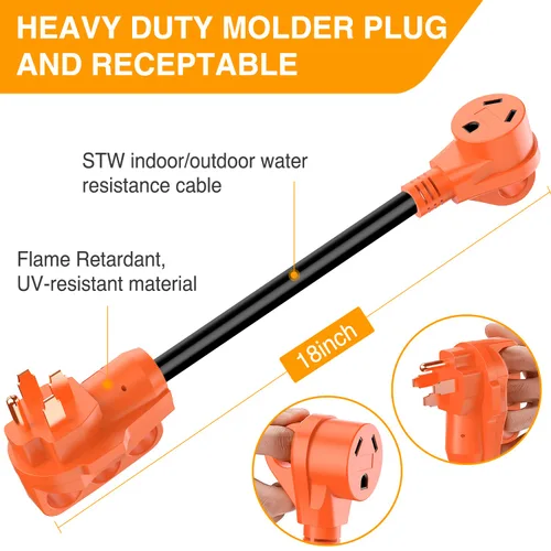 Miniatura 5 de Nilight - 50033R Adaptador de enchufe RV de 18 pulgadas, 50 amperios a 30 amperios, adaptador eléctrico de Dogbone de alta resistencia con mango 115G