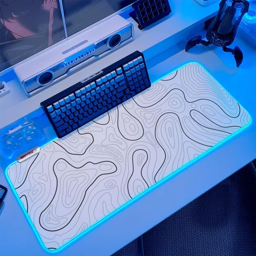 Miniatura 11 de JMIYAV Alfombrilla de mouse para juegos RGB en blanco y negro, 31.5 x 12 pulgadas, PC XL, grande, extendida y brillante, con luz LED, base de goma