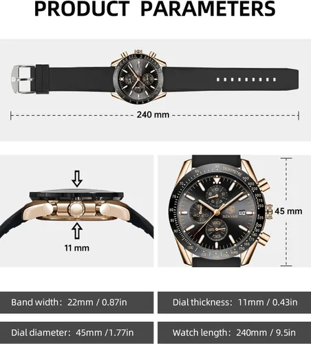 Miniatura 6 de BY BENYAR - Reloj para hombre, cronógrafo analógico de cuarzo, impermeable, luminoso, de diseñador, relojes de pulsera para hombre, para negocios