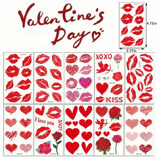 Miniatura 2 de Tatuaje temporal para el día de San Valentín para adultos y niños, tatuajes falsos de labios de corazón rojo, flecha de ángel rosa, calcomanías