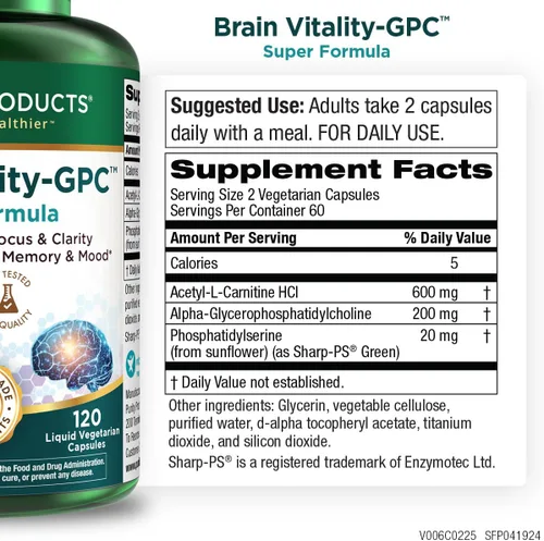 Miniatura 2 de Purity Products Brain Vitality-GPC Super Formula Acetil L-Carnitina HCI + Alpha GPC + Fosfatidiliserina – Apoya la concentración normal