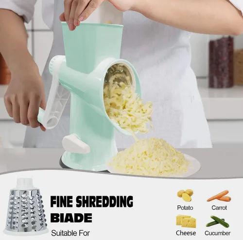 Miniatura 5 de Rallador de Queso Multifuncional Rotativo con Manivela Manual – Rallador de Queso Ralla, Rebana, Pica sin Esfuerzo. Aplicable para Queso, Verduras
