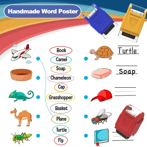 Miniatura 5 de Sello de rodillo para práctica de escritura, sello de líneas de escritura autoentintado, sellos rodantes con líneas para práctica de escritura