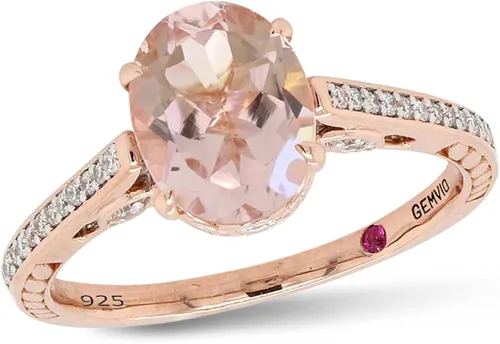 GEMVIO Colección de diseño vintage, 2 quilates CT de 0.276 x 0.354in, piedra preciosa solitaria de morganita y diamante en oro de 14 quilates sobre