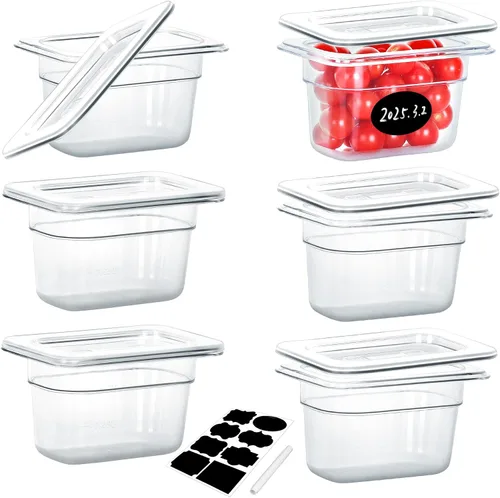 Miniatura 17 de BIEAMA Paquete de 6 bandejas de alimentos NSF con tapas, tamaño 1/4 de 4 pulgadas de profundidad, recipientes comerciales de almacenamiento