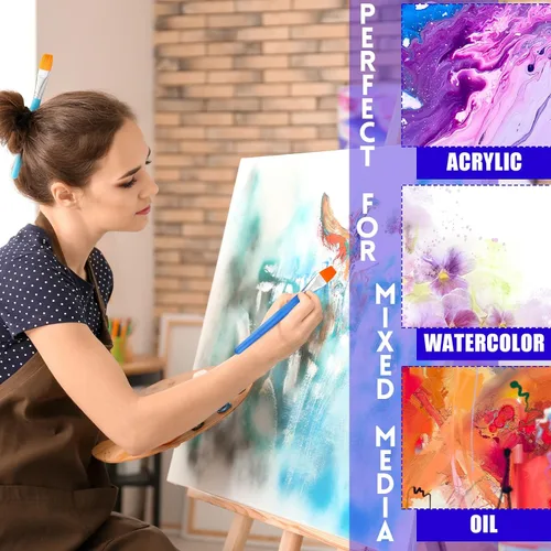 Miniatura 6 de Cindeer Paquete de 12 pinceles de pintura plana de 1 pulgada pequeños y anchos, pinceles acrílicos a granel, herramienta de pintura para acuarela