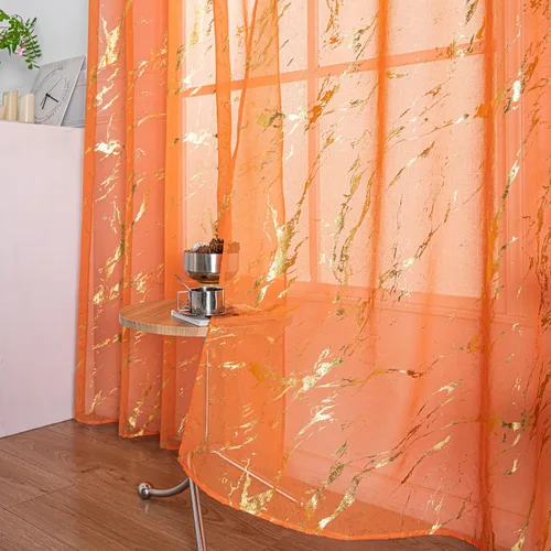 Miniatura 11 de Cortinas Transparentes Beige con Estampado de Lámina de Mármol Dorado de 63 Pulgadas de Largo para Cuarto de Bebé, Paneles de Ventana con Bolsillo