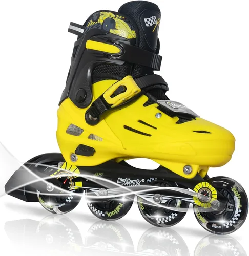 Miniatura 10 de MammyGol Patines en línea para niños y niñas jóvenes, patines ajustables de 4 tallas con ruedas intermitentes de PU, patines en línea agresivos