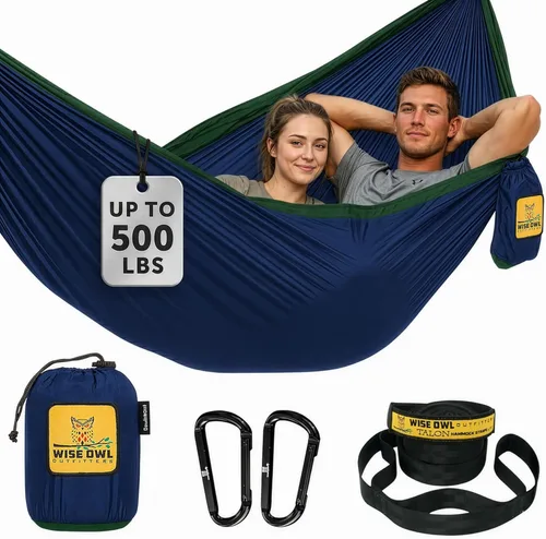 Wise Owl Outfitters Hamaca de camping – Hamaca portátil de 500 libras con correas de árbol – viajes, mochileros, senderismo, equipo de campamento al
