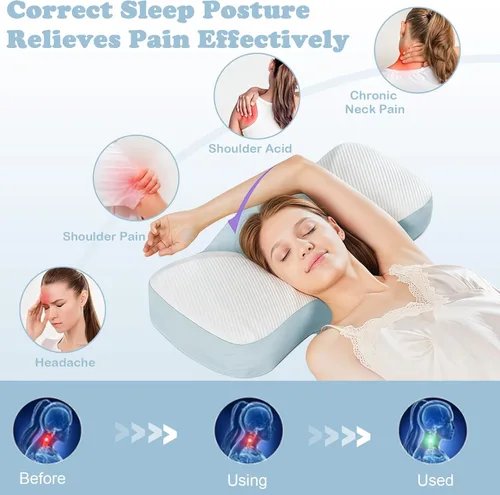 Miniatura 3 de Almohada cervical para el cuello para aliviar el dolor, almohadas ergonómicas de espuma viscoelástica para dormir con funda de almohada lavable
