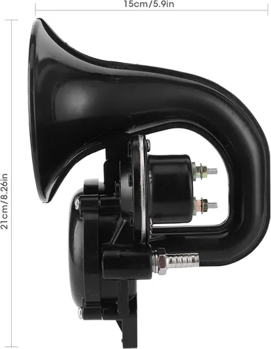 Miniatura 5 de Bocina de aire, bocina de caracol de 12 V/24 V, bocina de caracol universal, cuerno de caracol negro, 12/24 V, 120 dB, trompeta de aire