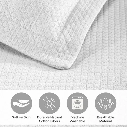 Miniatura 3 de Cubrecama doble Superior Diamond Solitaire de algodón de primera calidad Jacquard Matelassé con fundas de almohada a tono, color aguamarina, Blanco