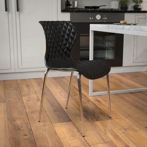 Miniatura 2 de Flash Furniture Lowell Silla apilable de plástico negro con asiento en cascada