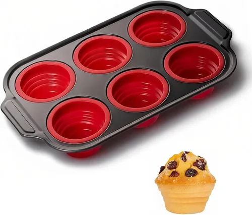 Molde de Silicona para Muffins, Moldes para Muffins de 6 Cavidades para Hornear con Marco de Metal, Molde para Cupcakes, Moldes para Bocados de 6