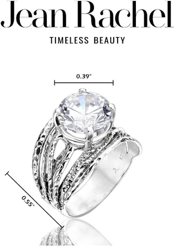 Miniatura 7 de Anillo de plata de ley 925 con una punta de circonita cúbica redonda blanca, hipoalergénico, sin níquel ni plomo, colección de diseñadores