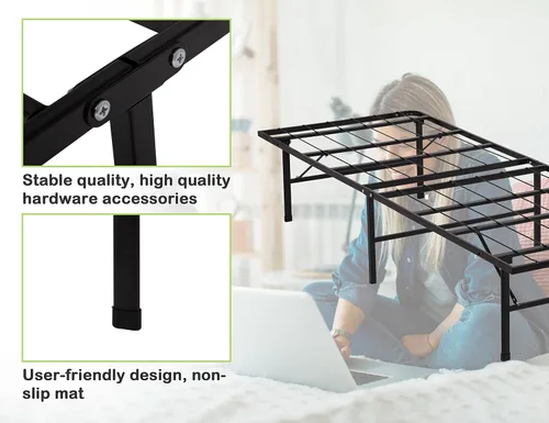 Miniatura 6 de Base de cama individual de 14 pulgadas de alto, plataforma de metal plegable con soporte de listones de acero, sin ruido, no necesita somier