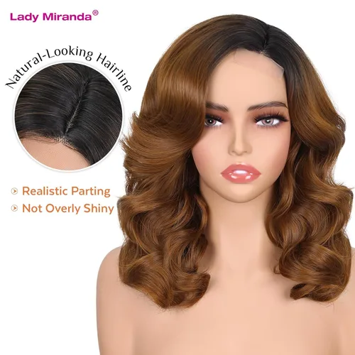 Miniatura 2 de Peluca de ondas sueltas Lady Miranda, color natural rizado sintético, resistente al calor, pelucas completas para mujer (1B30#)