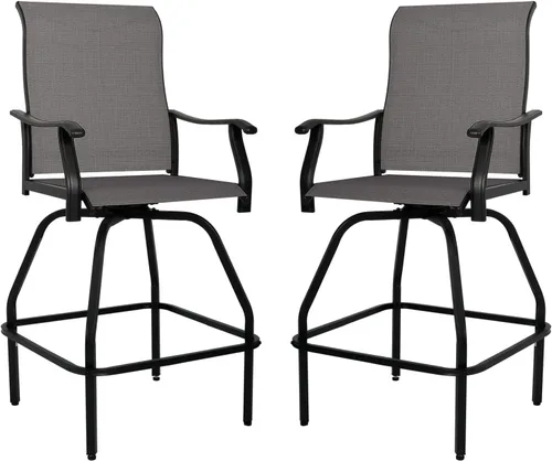 LEVELEVE Juego de 2 taburetes de bar giratorios para patio, muebles de textileno para exteriores, estabilidad para todo tipo de clima (2, tela gris)