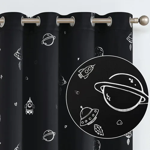 Miniatura 11 de Vangao - Cortinas opacas azul marino para dormitorio de niños, tema espacial, para niños, guardería, habitación de niñas, 63 pulgadas de largo