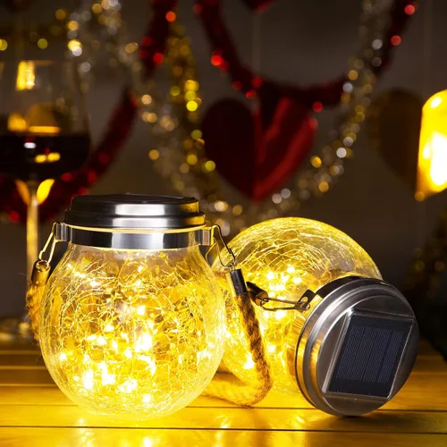 Miniatura 8 de ROSHWEY Paquete de 4 faroles solares de tamaño M para mujeres, luces solares colgantes para decoración de jardín, impermeables, con 15 LED