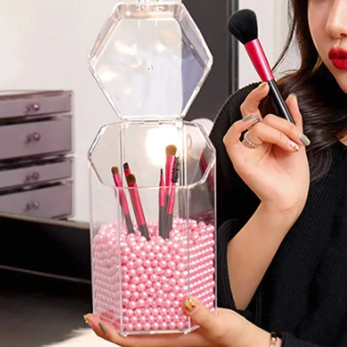 Miniatura 5 de Cuentas de maquillaje para pinceles, perlas de imitación artísticas, 1500 cuentas redondas de perlas rosas para sujetar brochas de maquillaje, lápiz