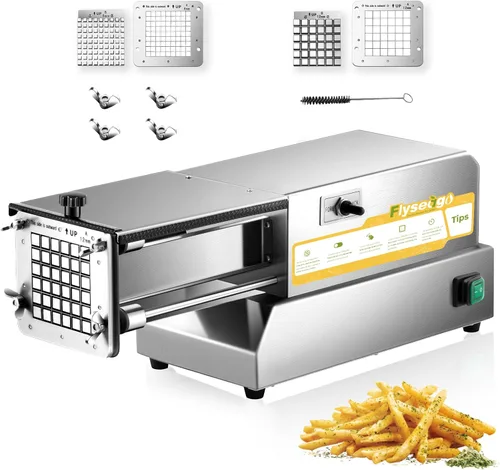 Cortador eléctrico de patatas fritas de acero inoxidable profesional con cuchillas para uso comercial, doméstico y pepinos, zanahorias, astilla de