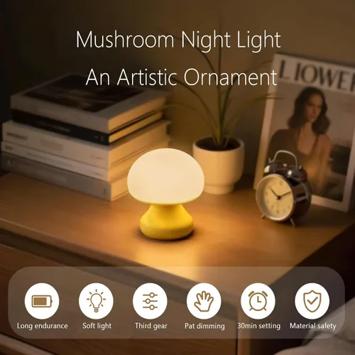 Miniatura 4 de Vivilumens Luz nocturna de hongos para niños, control táctil regulable de 3 niveles, temporizador de apagado automático, silicona segura para bebés