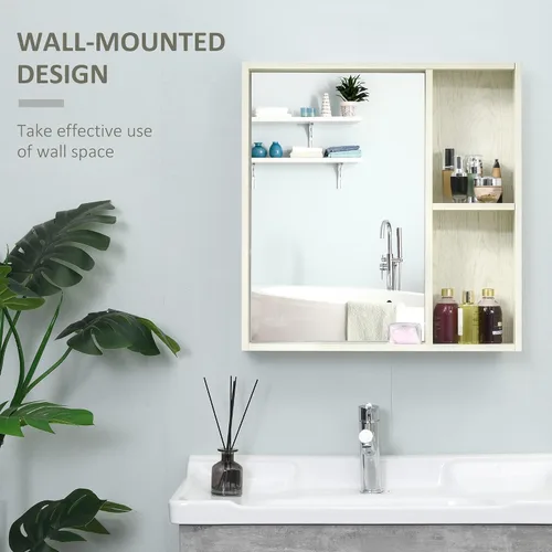 Miniatura 4 de kleankin Botiquín de baño de 24.75 x 25.5 pulgadas con espejo, estante de almacenamiento, armario de baño montado en la pared para sala de estar