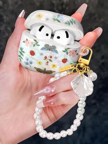 Miniatura 8 de Funda para AirPods Pro/Pro 2 con llavero de perlas, diseño de concha con purpurina para niñas, bonita y elegante funda Kawaii para Apple