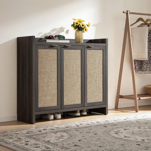 Miniatura 3 de SICOTAS Zapatero de almacenamiento de 30 pares, gabinete de ratán para entrada, gabinete grande de 6 niveles de 41" de altura, gabinete