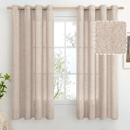 Miniatura 91 de BGment Cortinas de Lino Beige de 63 Pulgadas de Largo 2 Paneles - Tratamientos para Ventanas con Textura de Arpillera Filtrantes de Luz Cortinas
