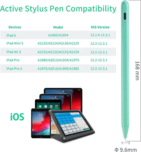 Miniatura 6 de Lápiz óptico de 8ª generación de 10,2 pulgadas con rechazo de palma tipo C carga 0.059 in reemplazable punta fina 2ª activa Stylus compatible