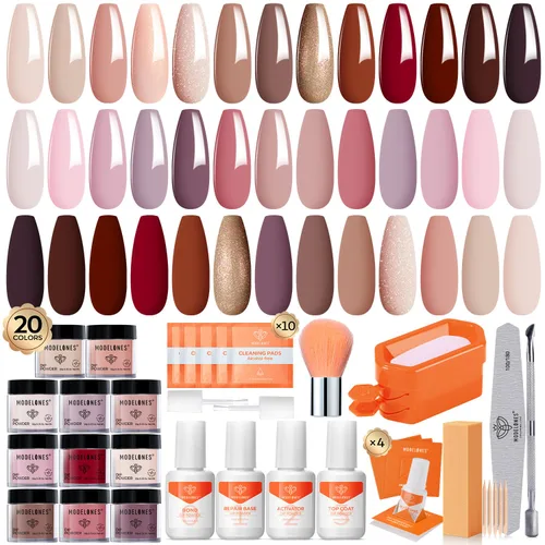 Miniatura 15 de Modelones Kit de uñas en polvo de inmersión de Navidad, 20 colores, rojo, verde, marrón, naranja, brillante, juego de iniciación de polvo de A-Kit