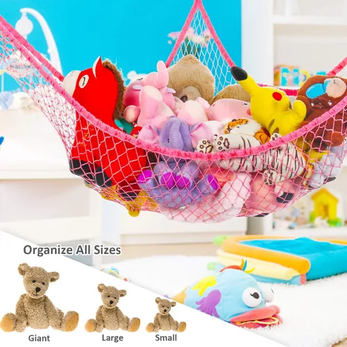 Miniatura 4 de Hamaca de juguete, red de almacenamiento de animales de peluche y juguetes, 70 pulgadas, eslinga de pared tamaño extragrande, organizador de red