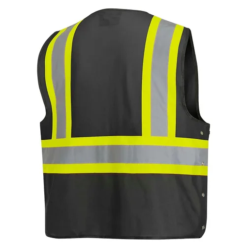 Miniatura 7 de Pioneer Chaleco de seguridad para hombre – Hi Vis reflectante neón sólido, 8 bolsillos, cremallera, ajustable para construcción, tráfico, trabajo