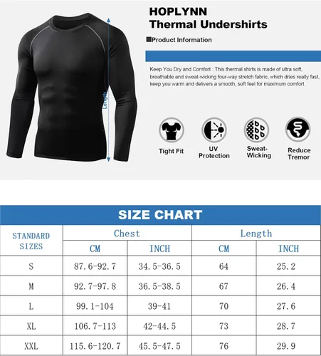 Miniatura 6 de HOPLYNN Paquete de 45 camisas de compresión térmica para hombre, manga larga, caza, correr, capa base, equipo para invierno y clima frío