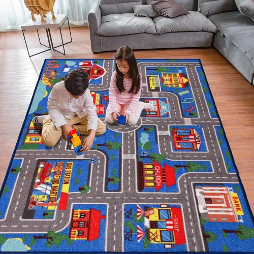 Miniatura 13 de Alfombra de juego para niños, alfombra de autos para niños, alfombra antideslizante con diseño de mapa de ciudad para niños, alfombra para sala