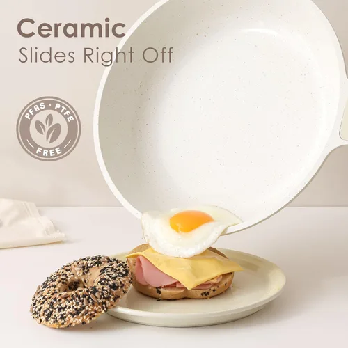 Miniatura 2 de SENSARTE Sartén antiadherente de cerámica de 8 pulgadas, sartén saludable no tóxica, sartén para tortilla compatible con inducción con mango Blanco