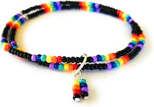 Miniatura 3 de Pulsera de tobillo arco iris colores orgullo LGBT semillas tobillera negro multi