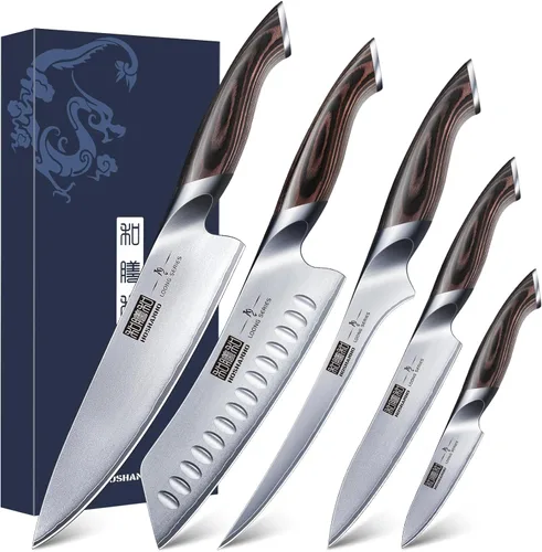 HOSHANHO Juego de 5 piezas de cuchillos, juegos de cuchillos de cocina de acero inoxidable de alto carbono japonés, juego de cuchillos de chef