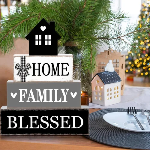 Miniatura 6 de Cinnvoice Decoración rústica de mesa de granja, letreros de bendición para decoración del hogar, letrero de madera neutral para la familia, centro