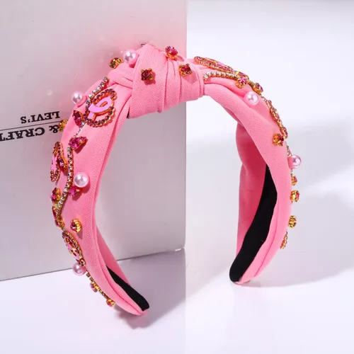 Miniatura 4 de boderier Diademas de concientización sobre el cáncer de mama para mujer, diadema anudada de cristal, diadema de corazón rosa con cinta de amor