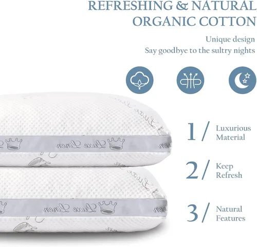 Miniatura 4 de Almohada de cama de algodón orgánico tamaño estándar Almohada ajustable de espuma viscoelástica triturada para dormir lateral y estómago, paquete