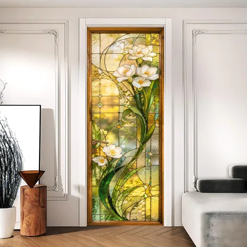 Miniatura 31 de Enchanted Secret - Mural para puerta de jardín, despegar y pegar, cubiertas decorativas de puerta de arco floral talladas vintage, adhesivo