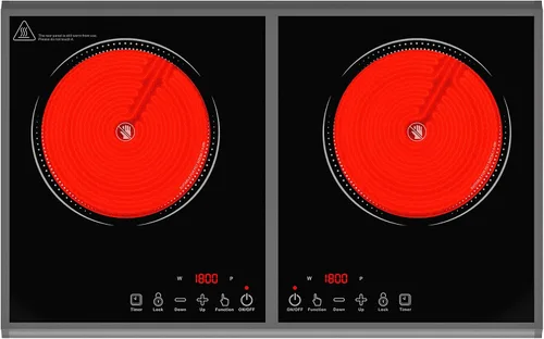 Miniatura 9 de GIHETKUT Placa de cocción eléctrica, 110V 2100W estufa de 2 quemadores, placa integrada y de encimera con 10 niveles de calentamiento, temporizador