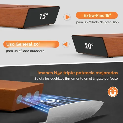 Miniatura 4 de Afilador de cuchillos rodante, discos de diamante y cerámica, ángulos magnéticos de 15° y 20°, rápido y seguro para cualquier dureza de hoja, kit