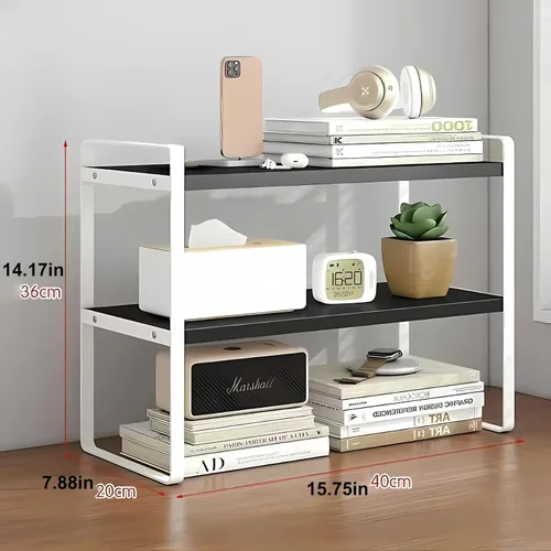 Miniatura 2 de Hbluefat Estante organizador de escritorio, 2 niveles, multiusos, estante de almacenamiento de mesa, pequeño estante de almacenamiento de encimera