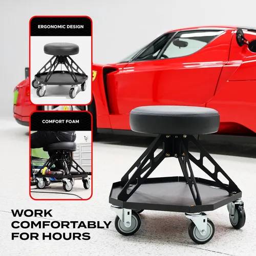 Miniatura 4 de Vyper Robust Steel Pro Shop Silla para mecánica, automoción, bricolaje, taburete de garaje de capacidad de 400 libras, ruedas grandes