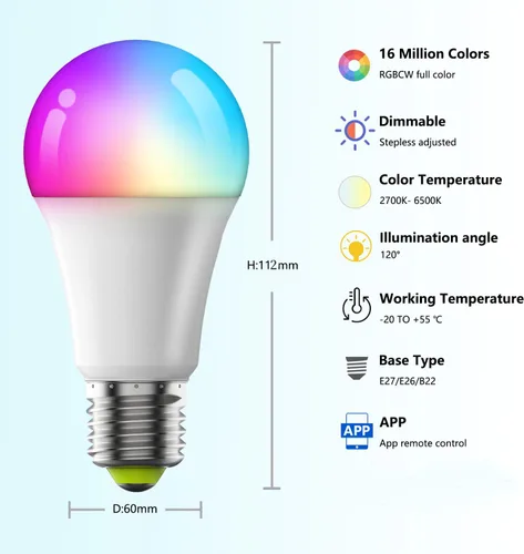 Miniatura 2 de Bombillas LED inteligentes, bombillas Bluetooth, bombillas RGB+CCT que cambian de color con control de aplicación, A19, E26, sincronización